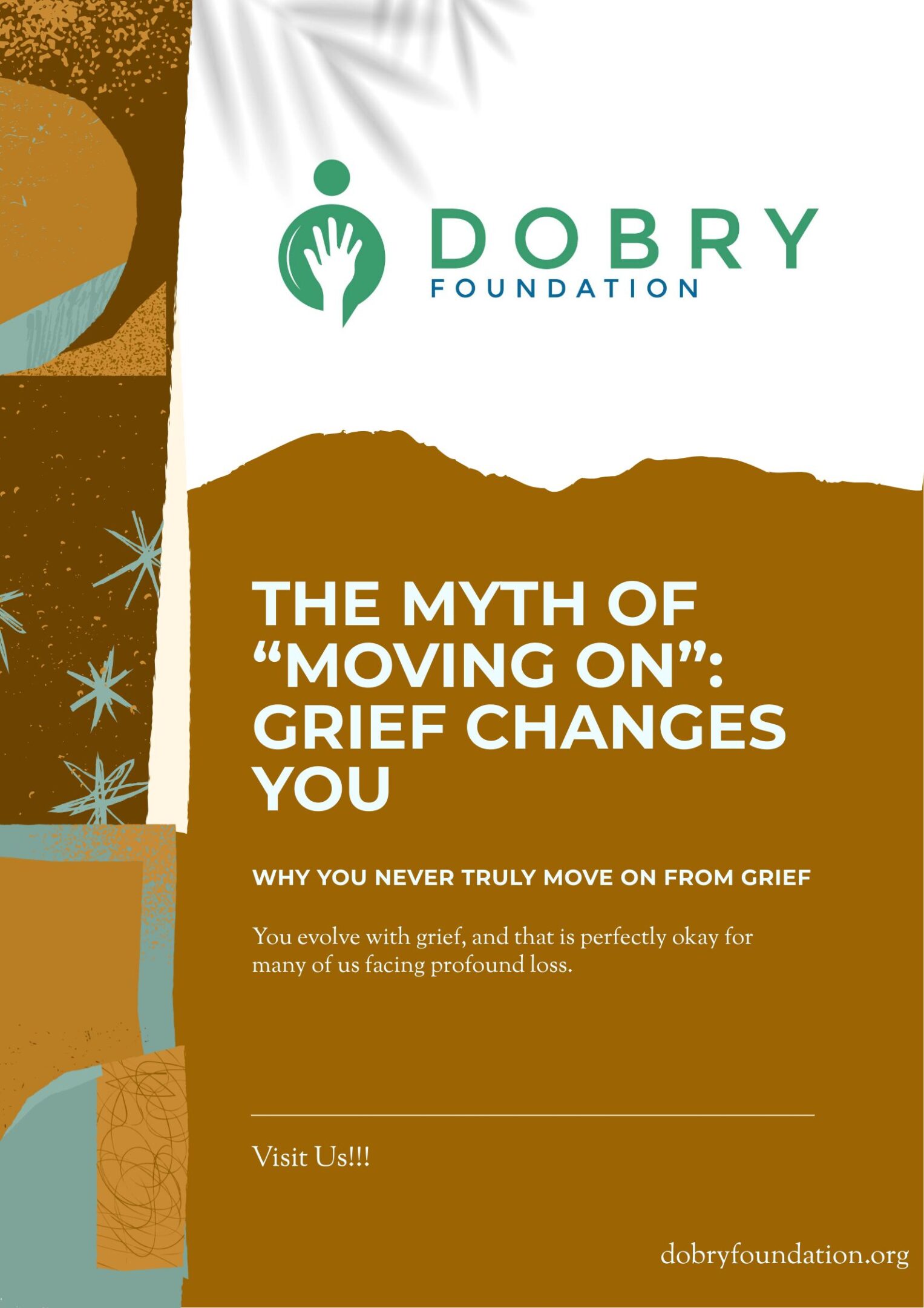 Informative graphic about the myth of moving on from grief by Dobry Foundation.